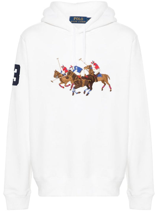 White Triple-pony Fleece Hoodie