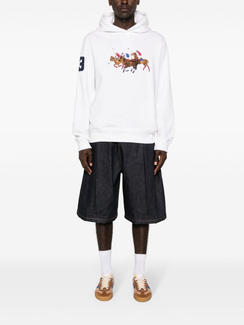 White Triple-pony Fleece Hoodie