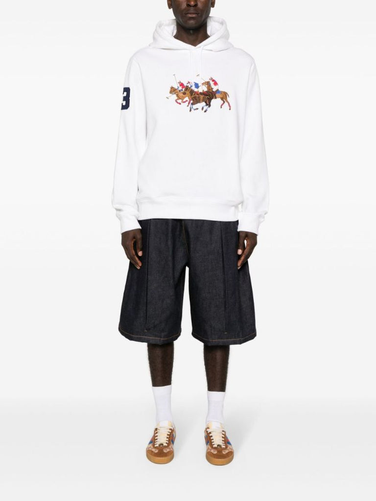 White Triple-pony Fleece Hoodie