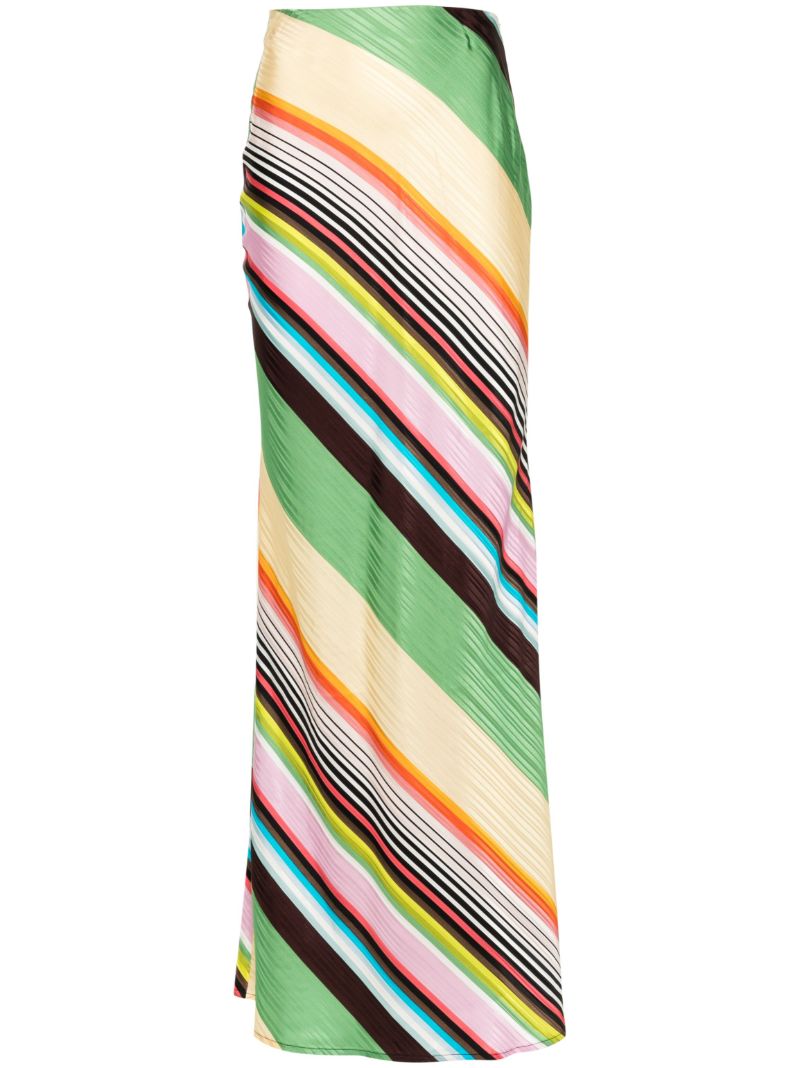 Multicolour Striped Satin Maxi Skirt