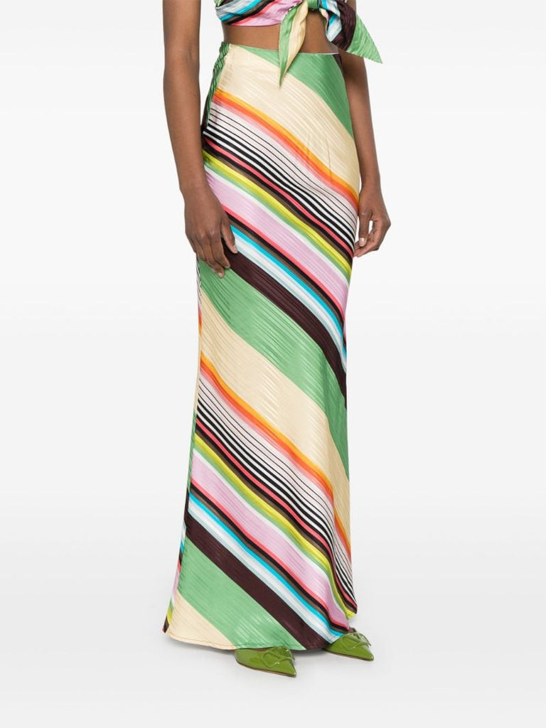 Multicolour Striped Satin Maxi Skirt