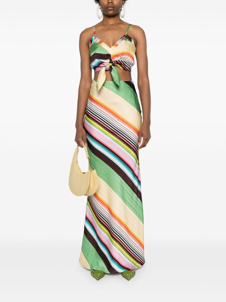Multicolour Striped Satin Maxi Skirt