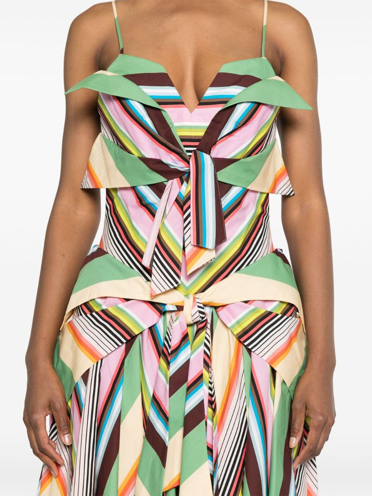 Green Cassette Stripe Cotton Midi Dress