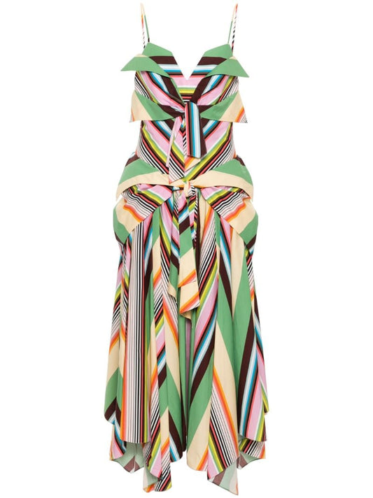 Green Cassette Stripe Cotton Midi Dress