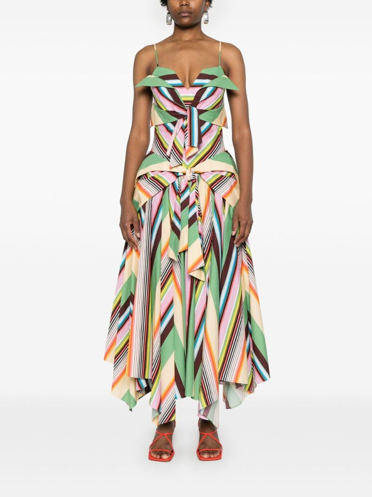 Green Cassette Stripe Cotton Midi Dress