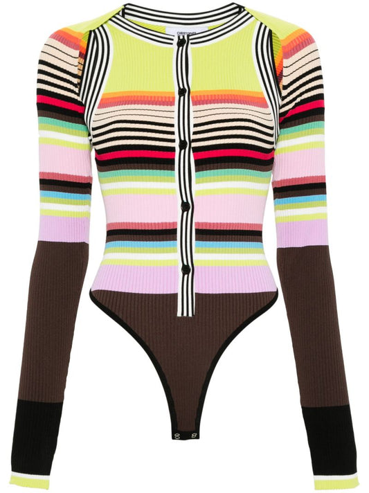Multicolour Striped Ribbed Bodysuit Set