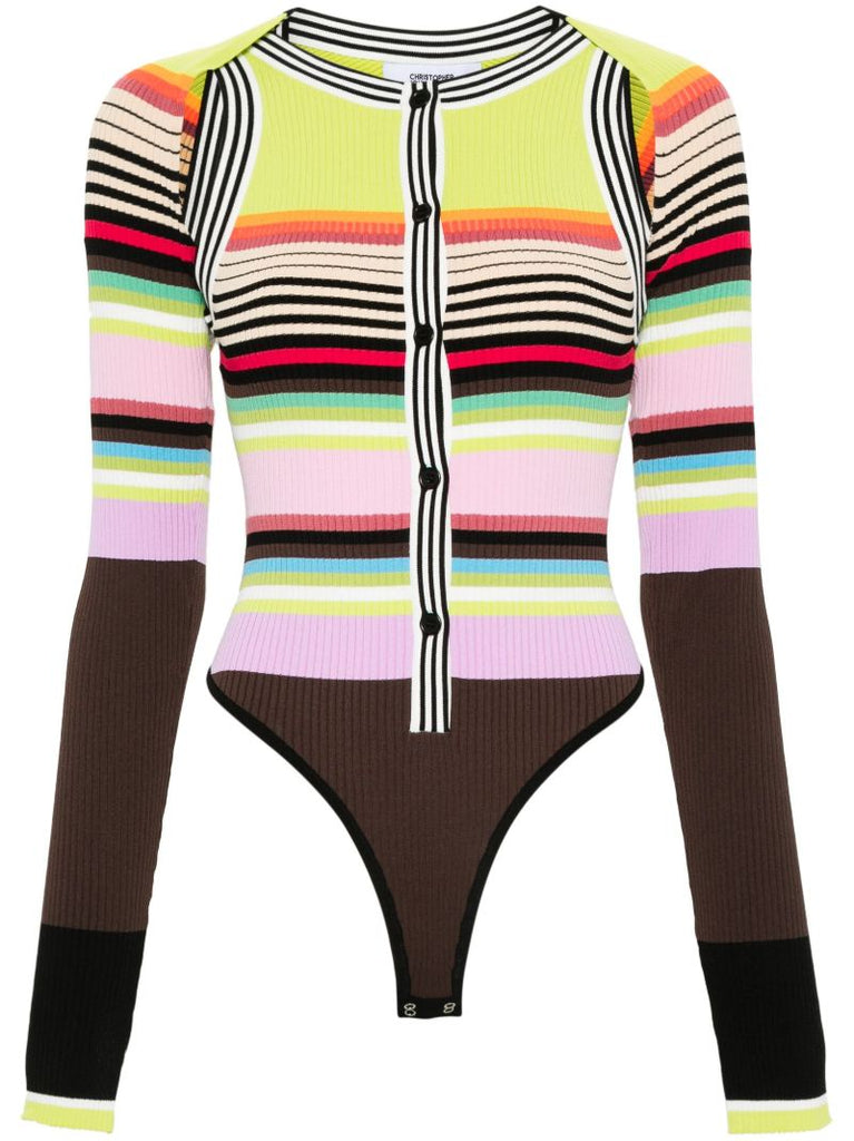 Multicolour Striped Ribbed Bodysuit Set