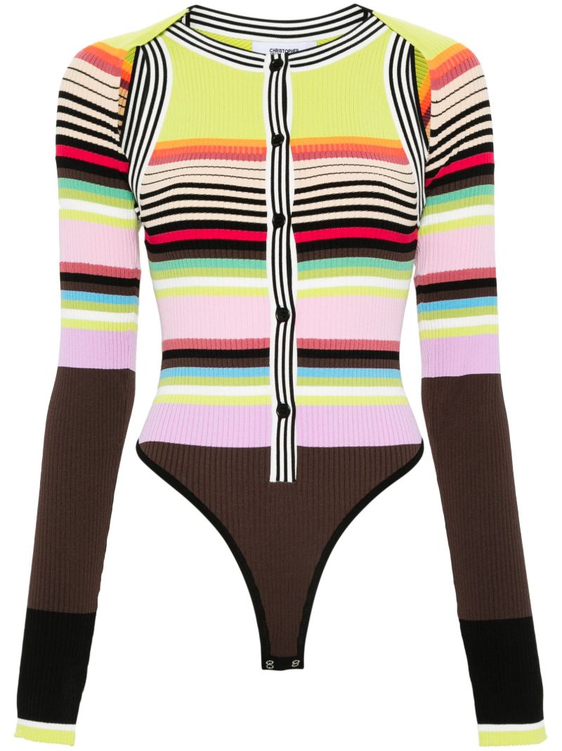 Multicolour Striped Ribbed Bodysuit Set