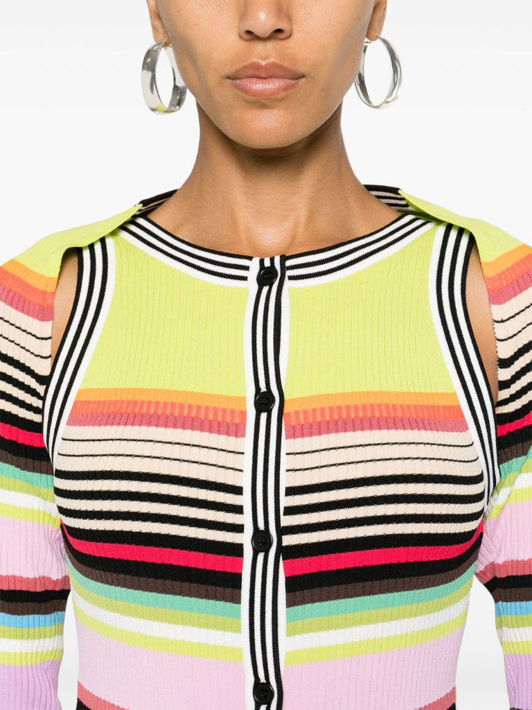 Multicolour Striped Ribbed Bodysuit Set