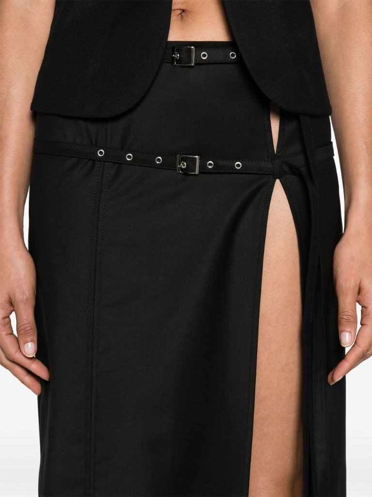 Black Kura Belted Midi Skirt