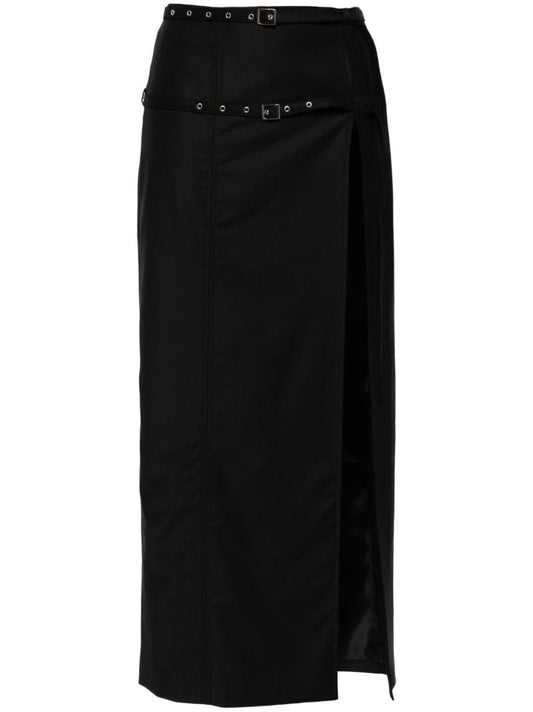 Black Kura Belted Midi Skirt