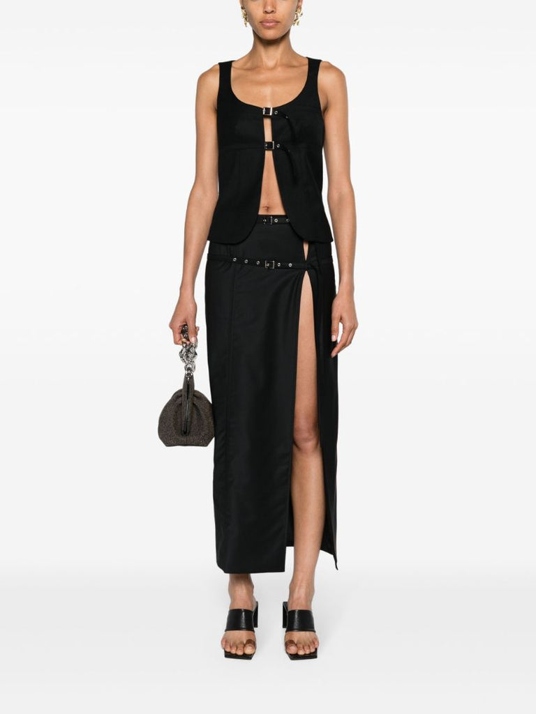 Black Kura Belted Midi Skirt