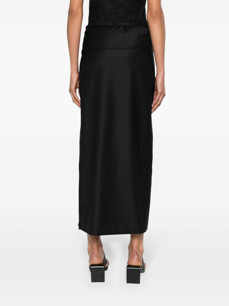 Black Kura Belted Midi Skirt