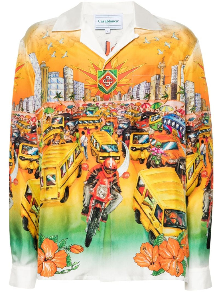 Orange Traffic Silk Shirt