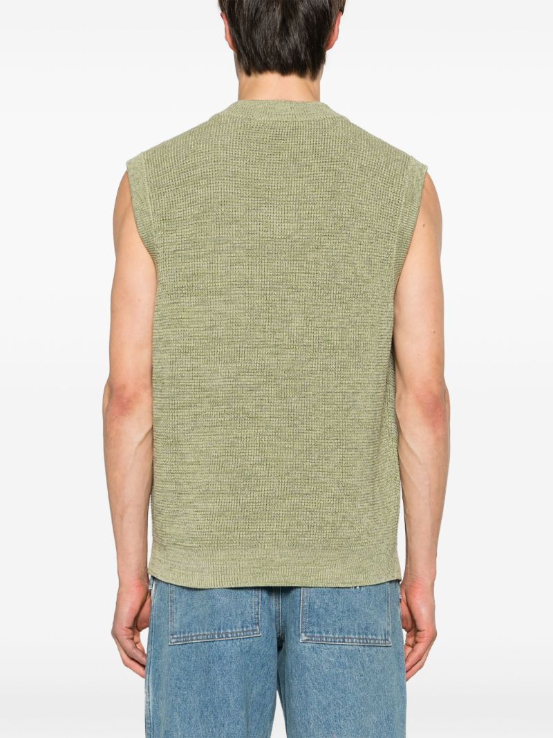 Green Logo-embroidered Cotton Knitted Vest