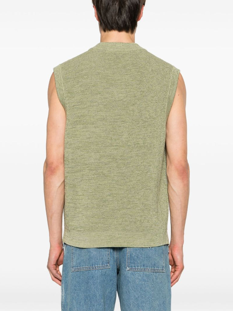 Green Logo-embroidered Cotton Knitted Vest