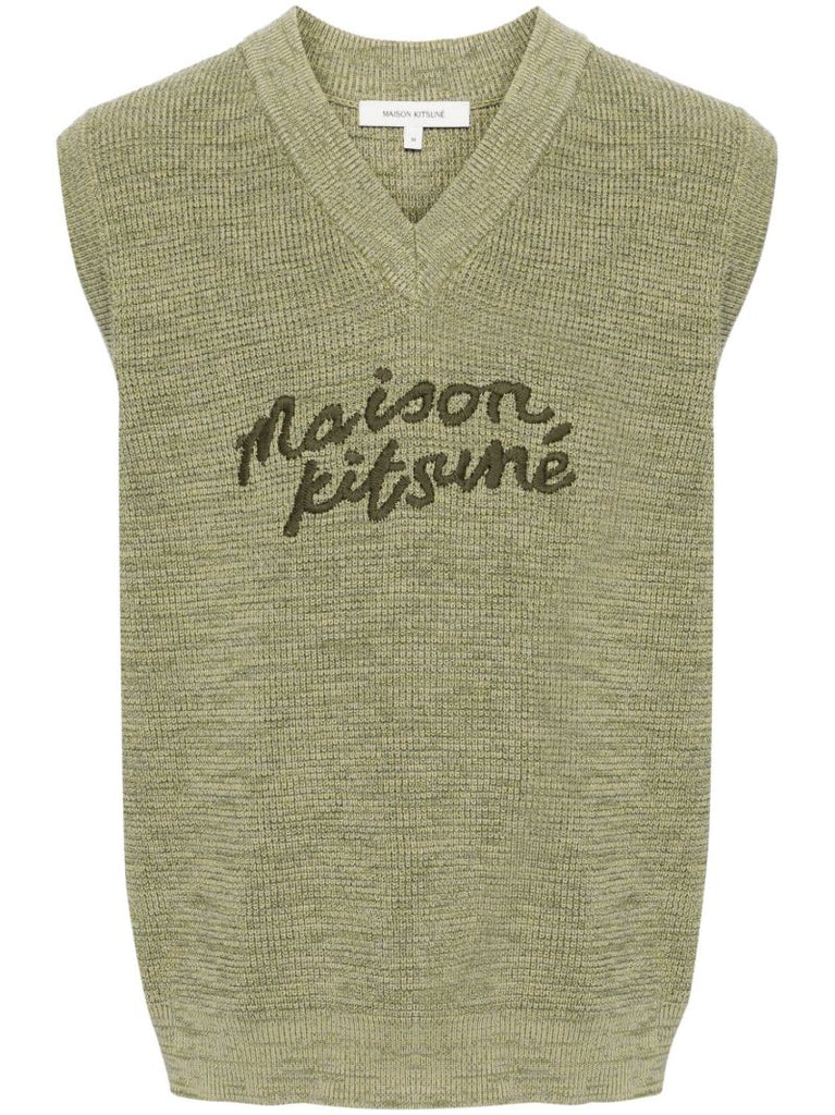 Green Logo-embroidered Cotton Knitted Vest