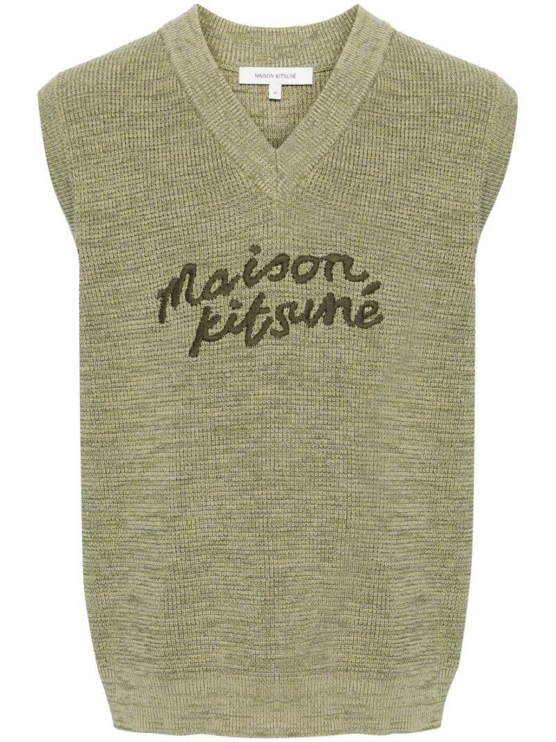 Green Logo-embroidered Cotton Knitted Vest