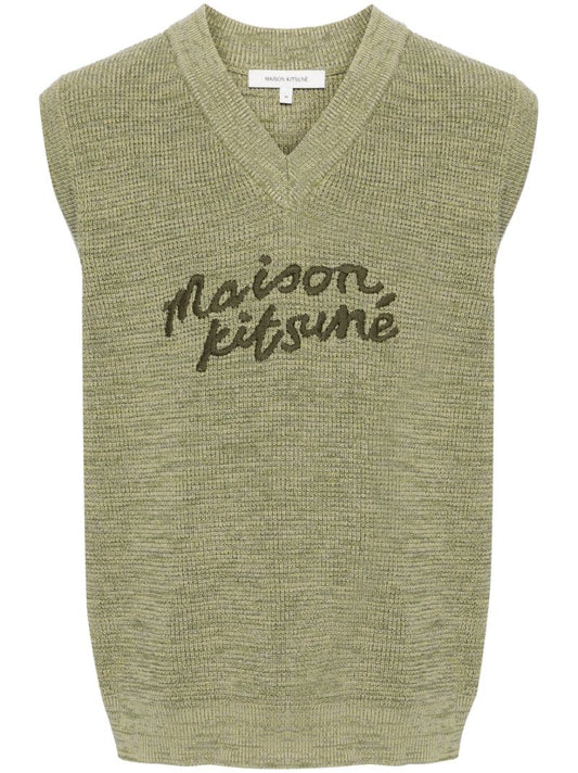 Green Logo-embroidered Cotton Knitted Vest