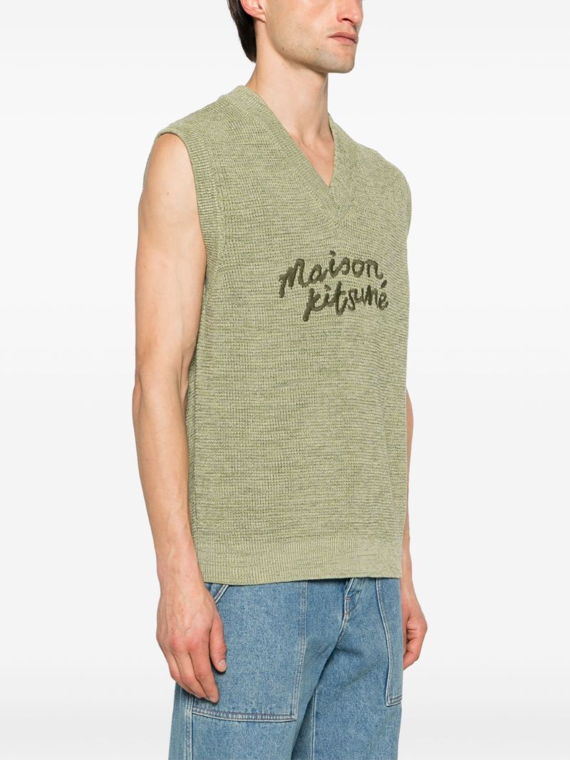 Green Logo-embroidered Cotton Knitted Vest