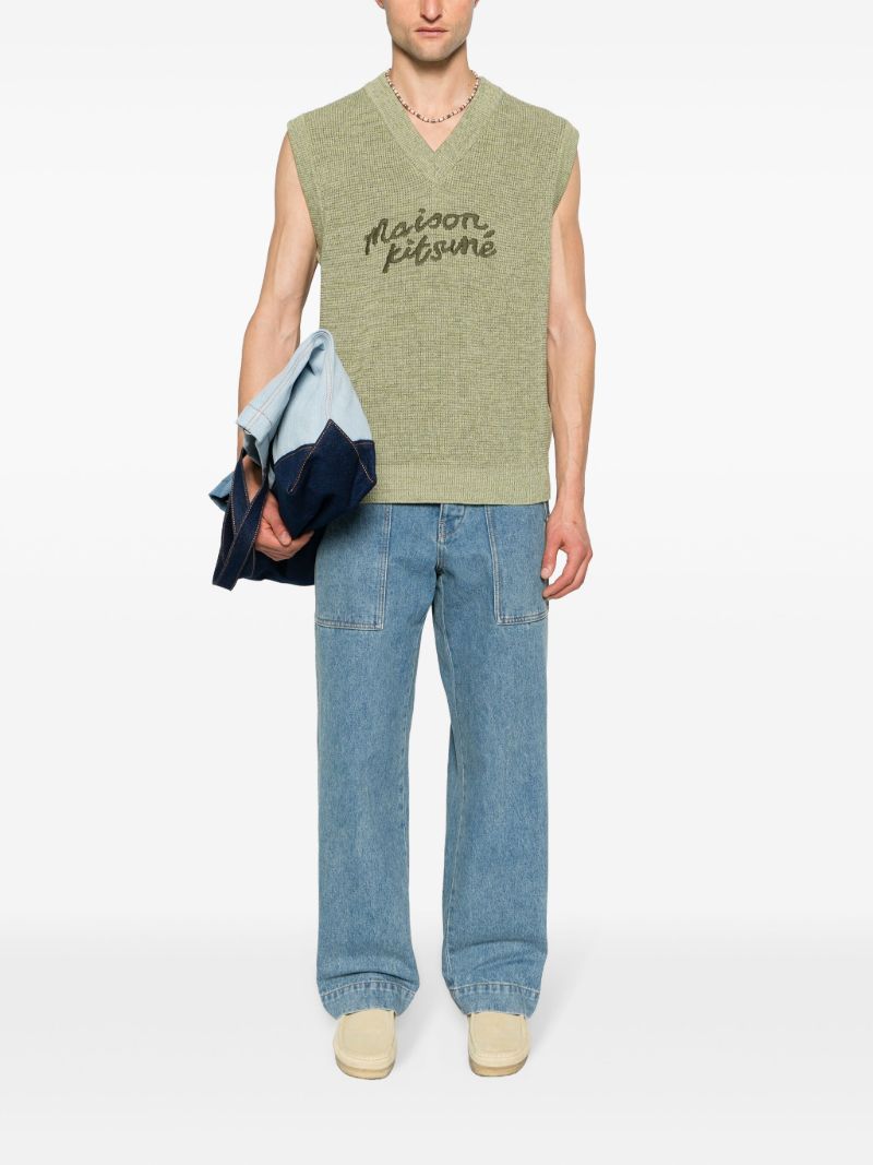 Green Logo-embroidered Cotton Knitted Vest