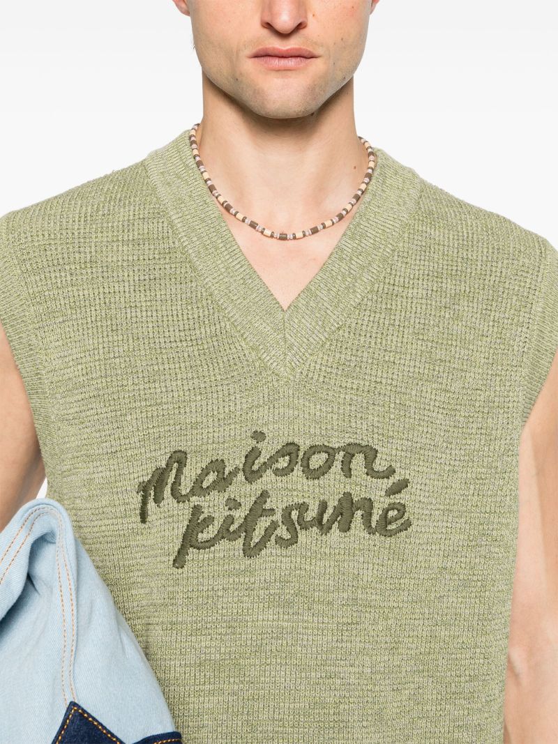 Green Logo-embroidered Cotton Knitted Vest