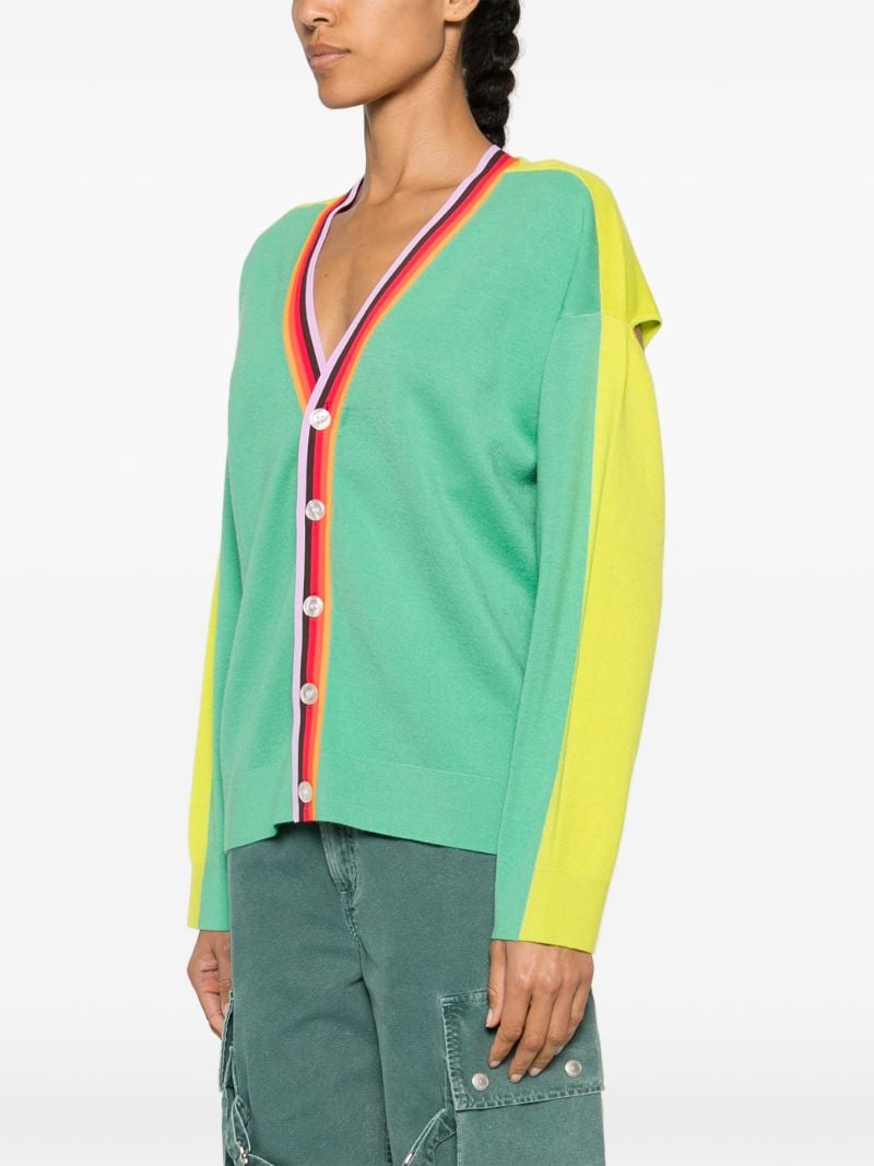 Green Stripe-trim Wool Cardigan