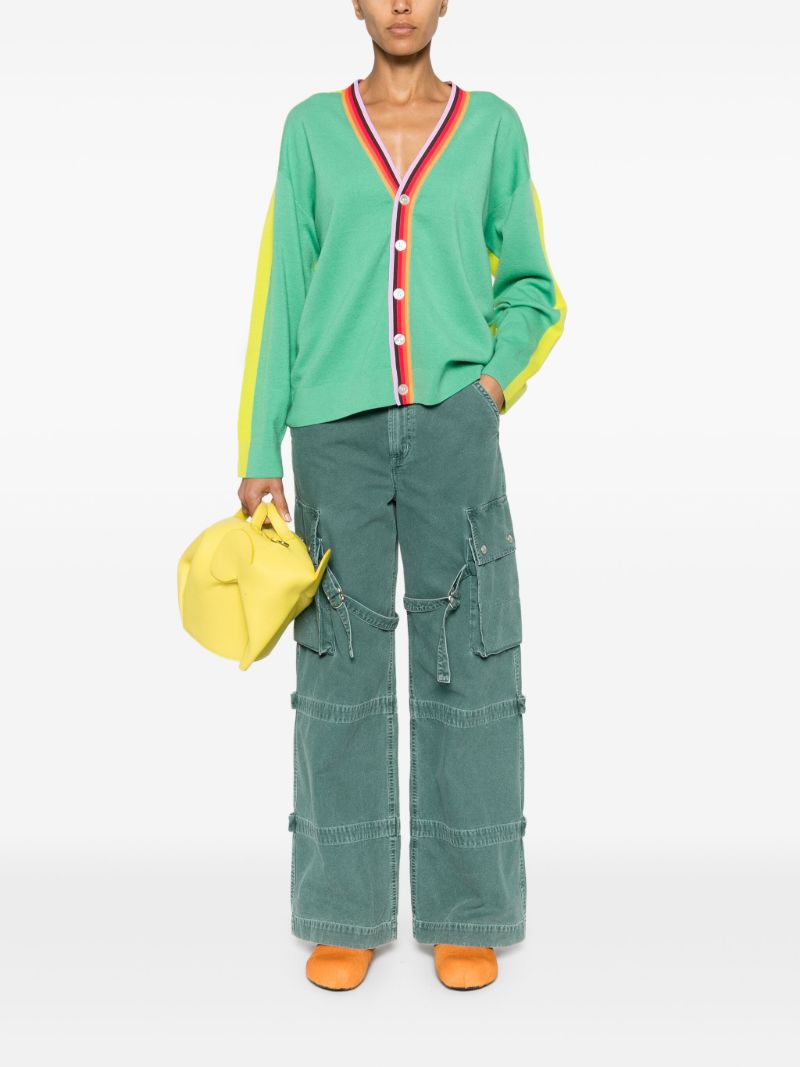 Green Stripe-trim Wool Cardigan