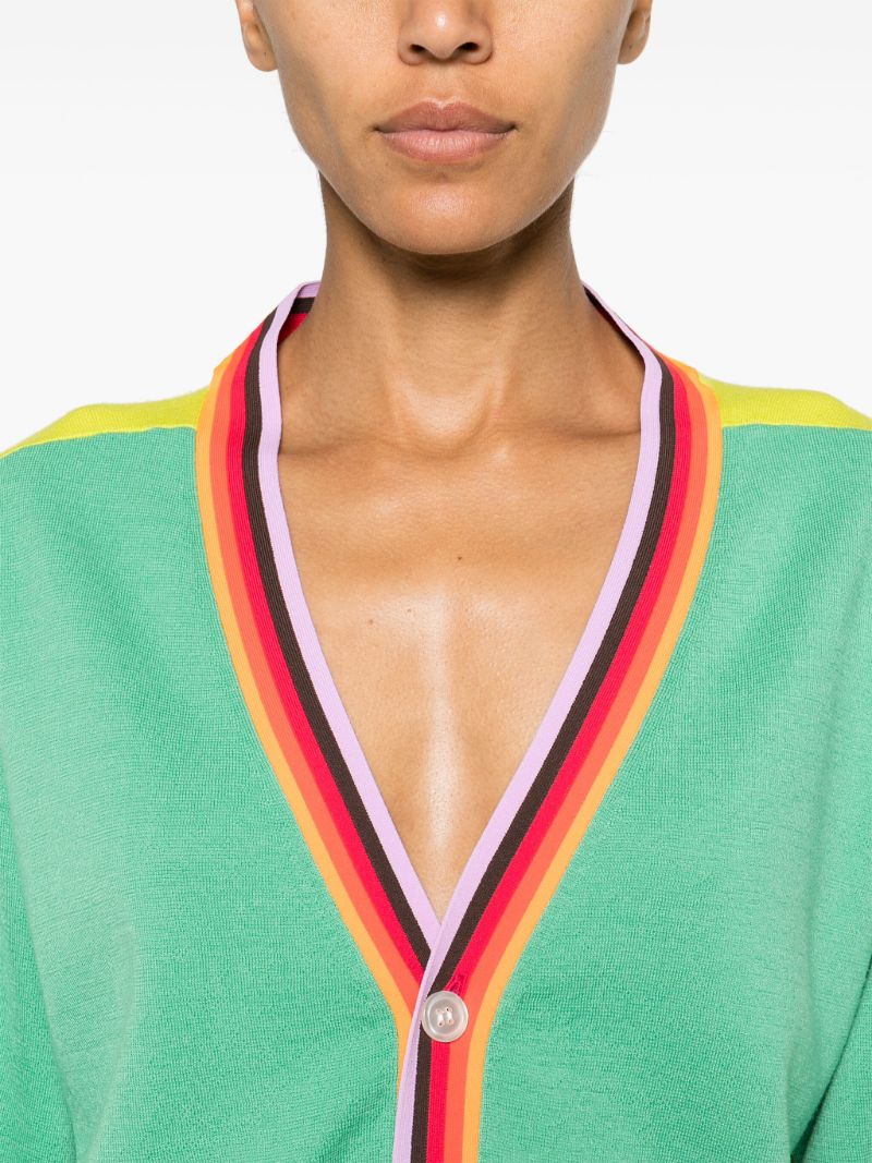 Green Stripe-trim Wool Cardigan
