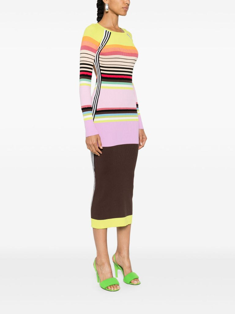 Multicolour Striped Knitted Midi Dress