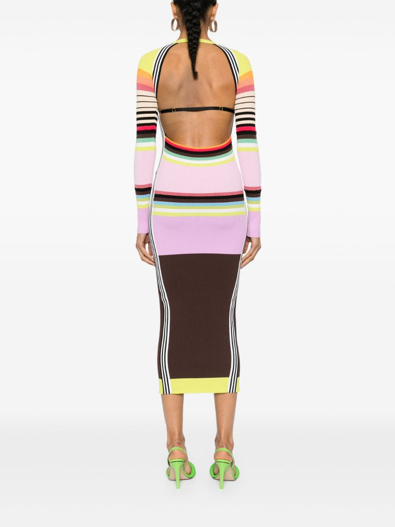 Multicolour Striped Knitted Midi Dress