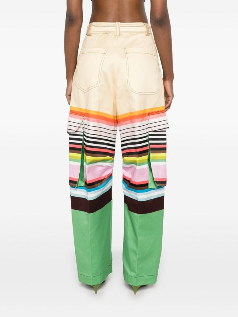 White Colour-block Tapered Trousers