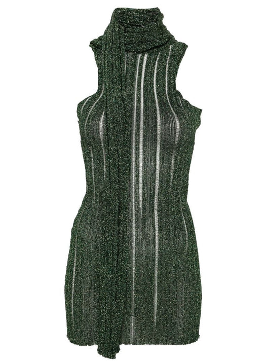 Green Luwu Lurex-detail Mini Dress