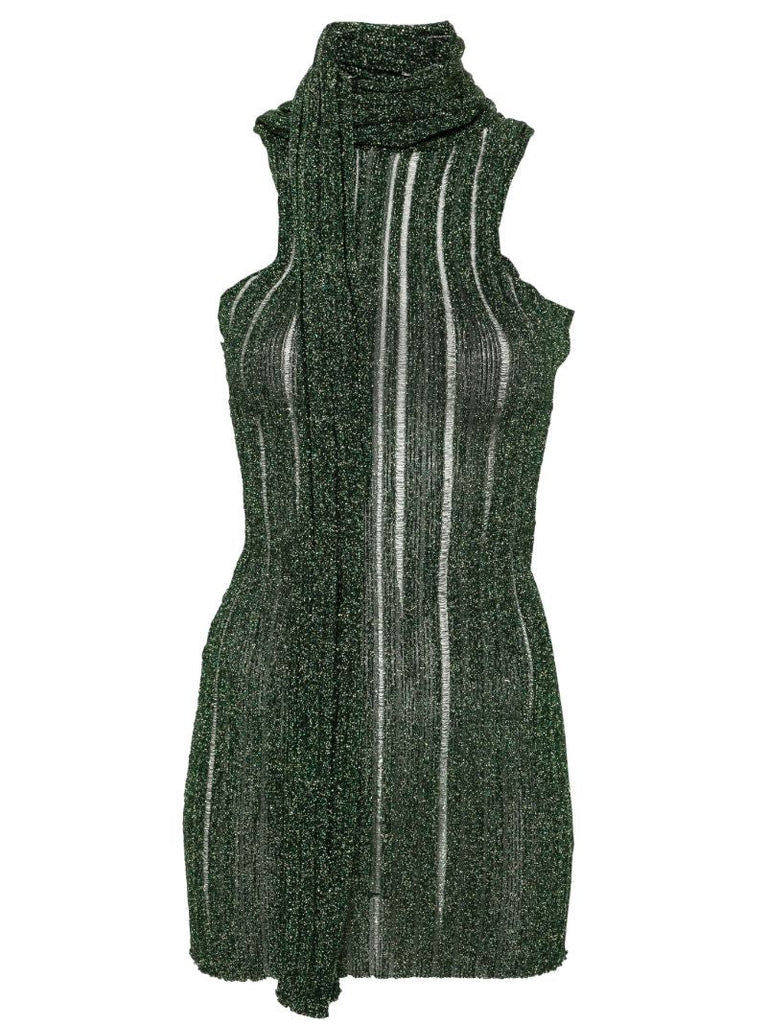 Green Luwu Lurex-detail Mini Dress