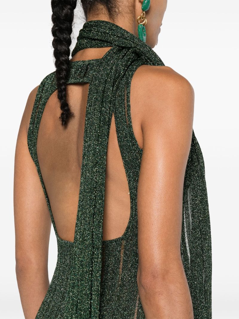 Green Luwu Lurex-detail Mini Dress