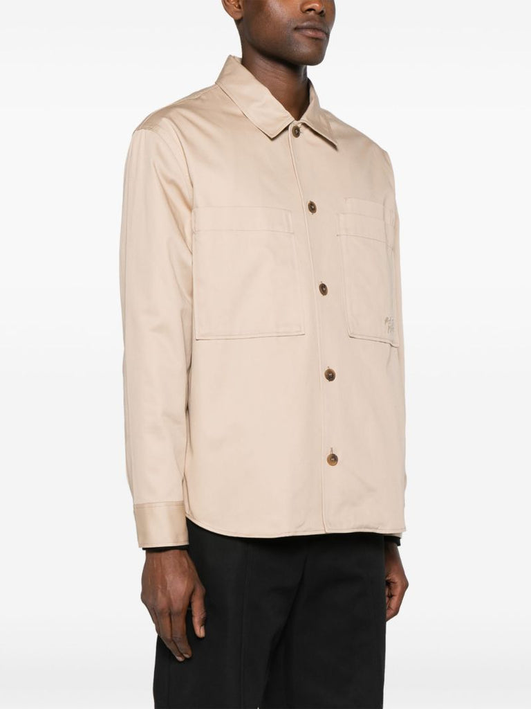 Neutral Logo-embroidered Cotton Overshirt