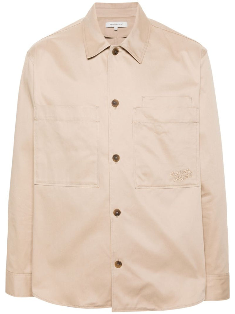 Neutral Logo-embroidered Cotton Overshirt