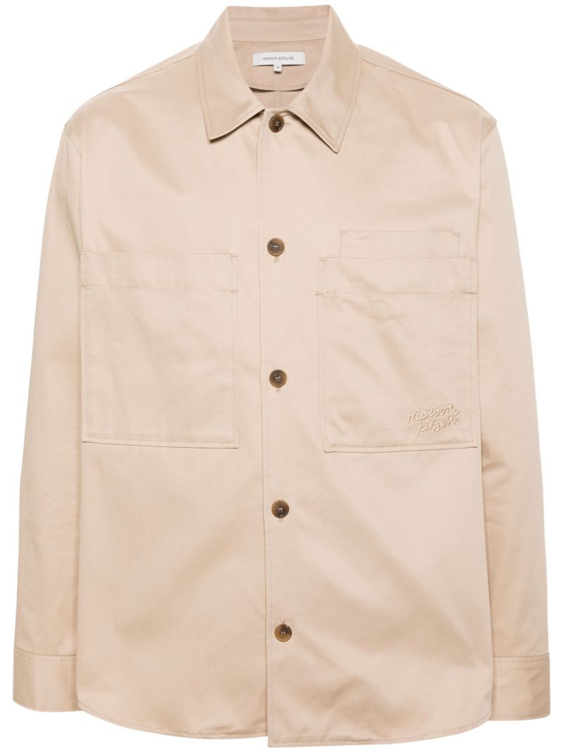 Neutral Logo-embroidered Cotton Overshirt