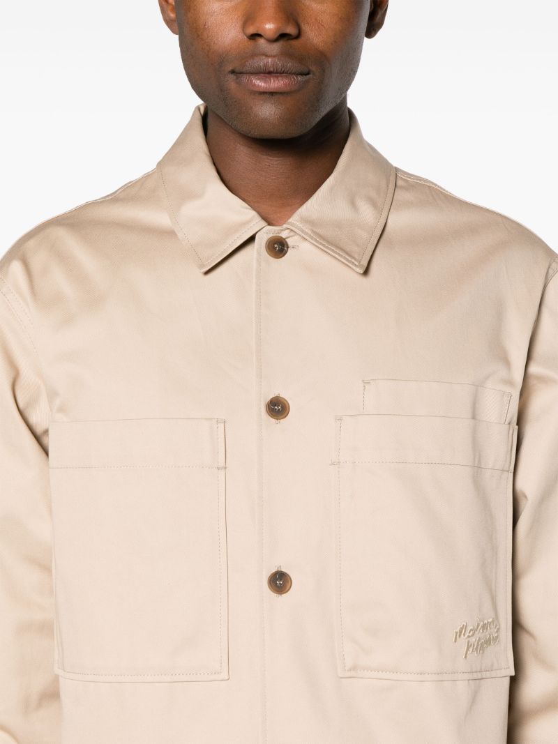 Neutral Logo-embroidered Cotton Overshirt