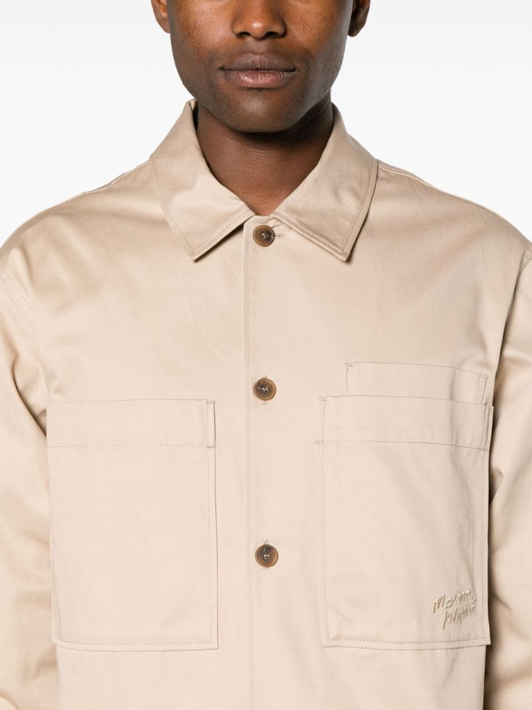 Neutral Logo-embroidered Cotton Overshirt