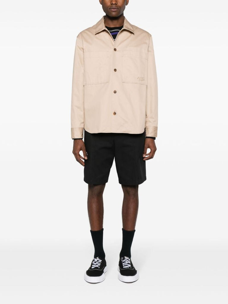 Neutral Logo-embroidered Cotton Overshirt