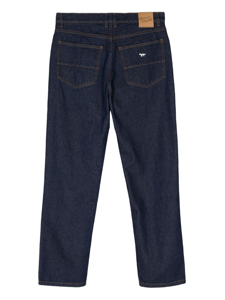 Blue Profile Fox-embroidered Straight-leg Jeans