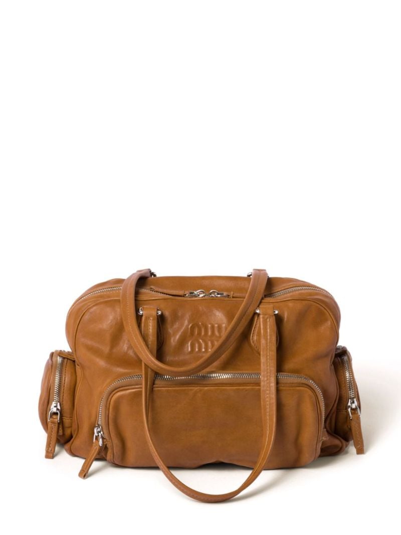 Brown Logo Embossed Tote Bag