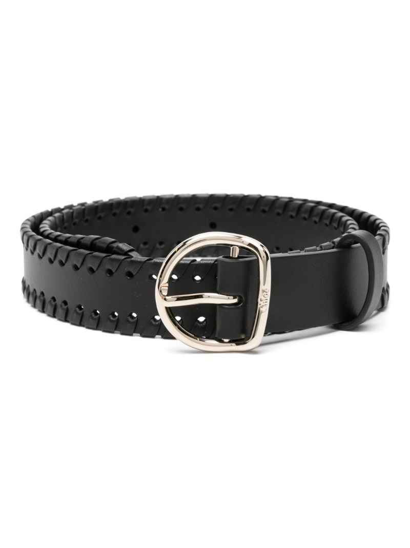 Black Whipstitch Leather Belt