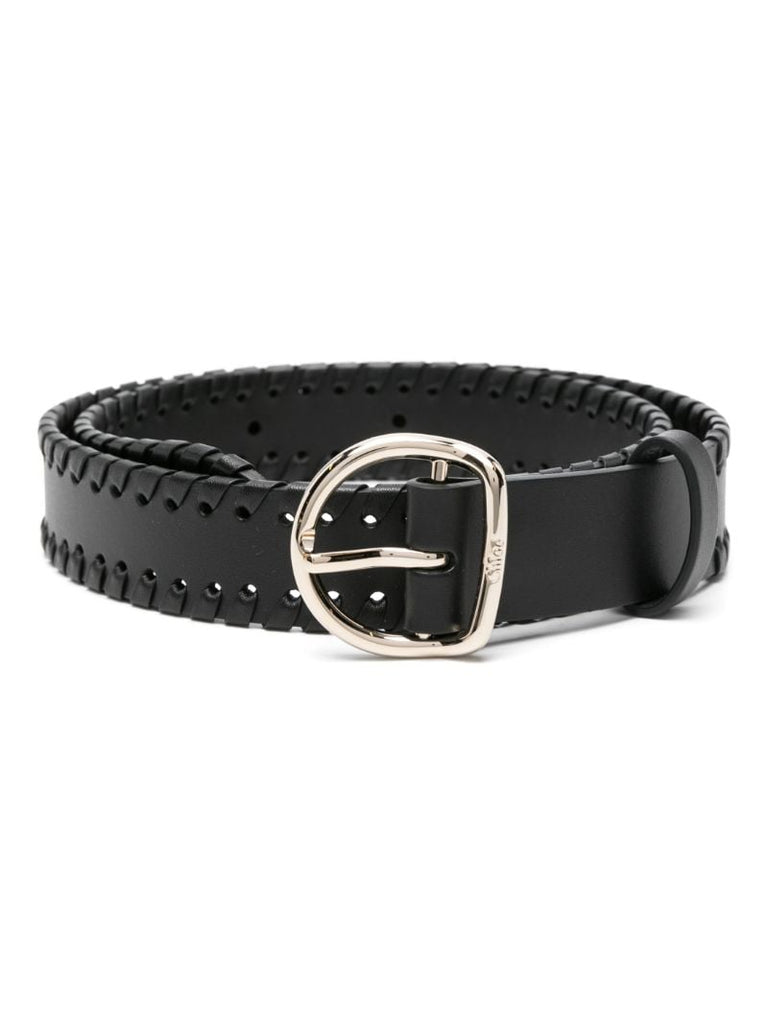 Black Whipstitch Leather Belt