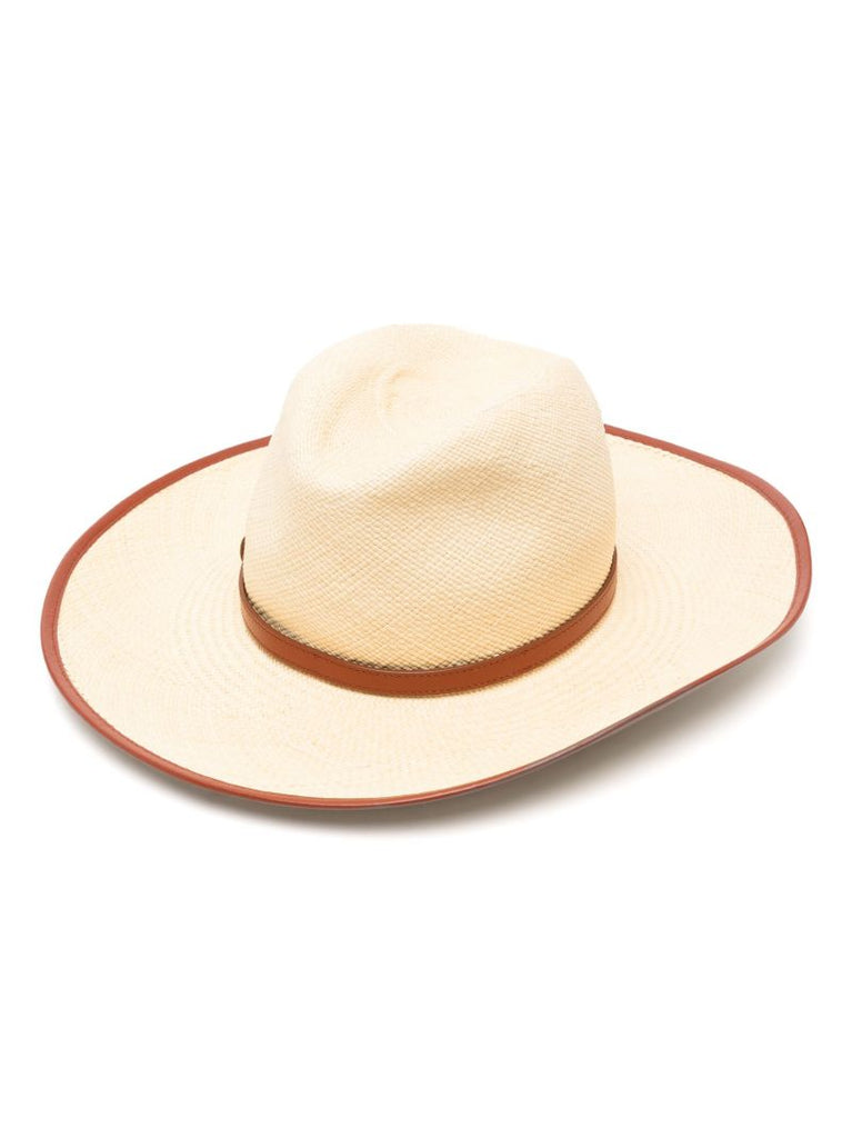 Neutral Leather-trim Woven Hat