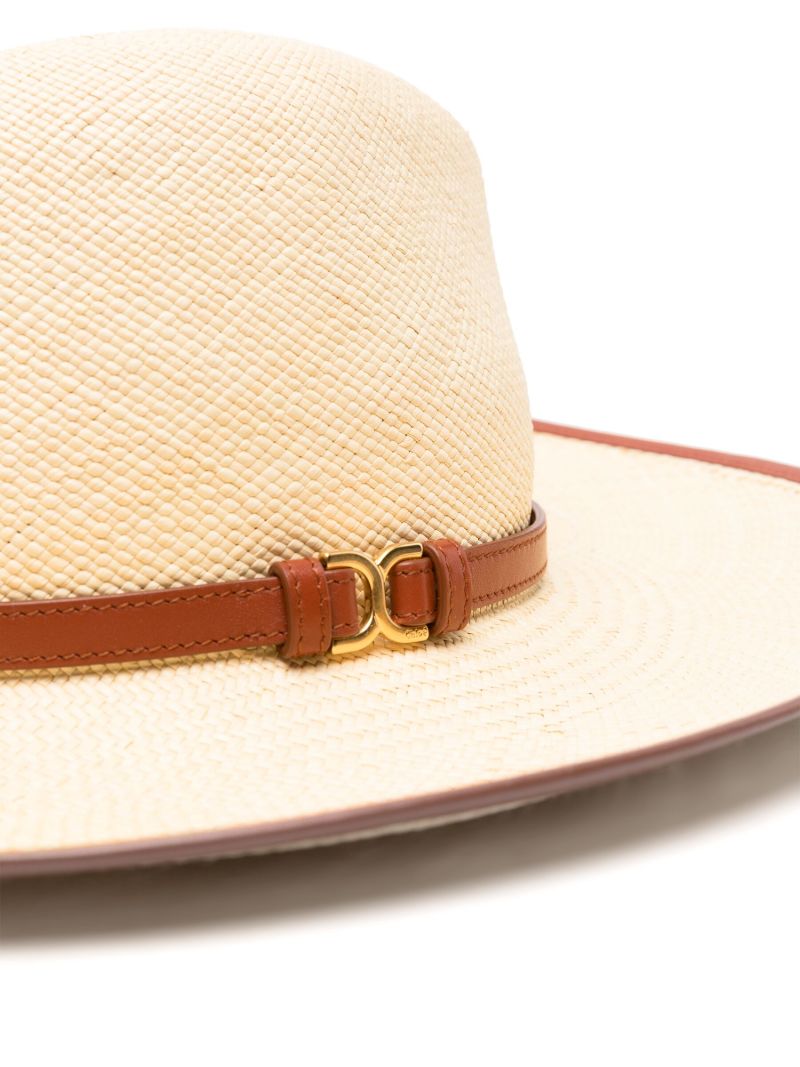 Neutral Leather-trim Woven Hat