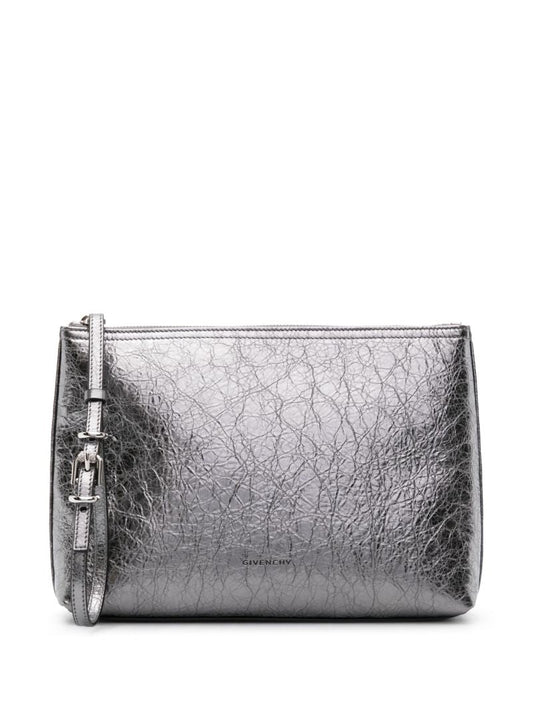 Silver Voyou Metallic-leather Pouch