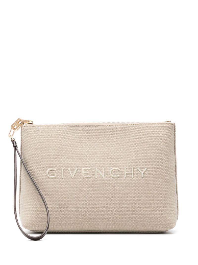 Neutral Logo Embroidered Canvas Purse