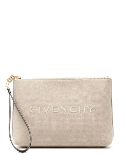 Neutral Logo Embroidered Canvas Purse